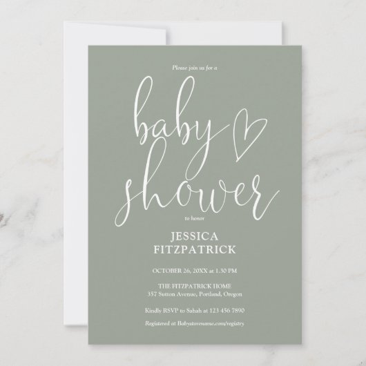 Elegante Saliegroen Geslacht Neutrale Baby Shower Kaart (Voorkant)
