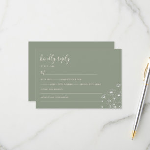 Elegante Saliegroen Minimalistische Boho Bloemen B RSVP Kaartje