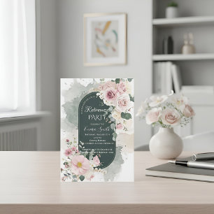 Elegante Saliegroen Roze Roos Bloemige Waterverf N Kaart