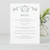 Elegante saliegroen vintage tuinvloemen bruiloft menu (Staand voorkant)
