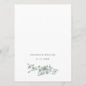 Elegante saliegroen vintage tuinvloemen bruiloft menu (Achterkant)