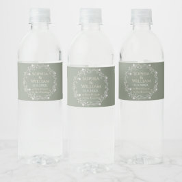 Elegante saliegroen waterfles etiket