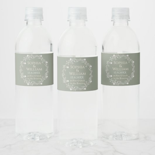 Elegante saliegroen waterfles etiket (Flessen)