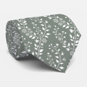Elegante saliegroen witte bloemen stropdas (Opgerold)