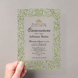 Elegante Saliegroene 15e Verjaardag Quinceanera Acryl Uitnodigingen