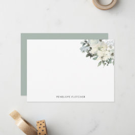 Elegante Saliegroene Aquarel Bloemen  Notitiekaartje
