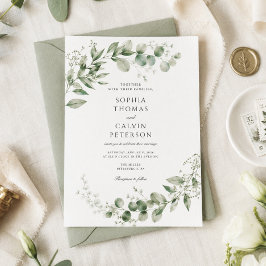 Elegante Saliegroene Aquarel Eucalyptus Bruiloft Kaart
