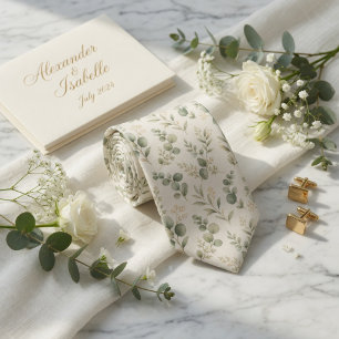 Elegante Saliegroene Aquarel Eucalyptus Stropdas