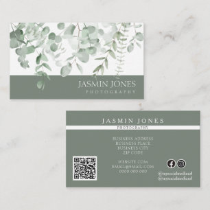 Elegante Saliegroene Aquarel Eucalyptus Visitekaartje