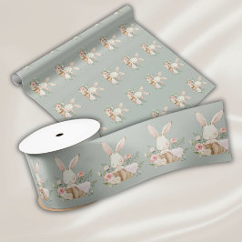 Elegante saliegroene aquarel konijn baby satijnen lint