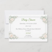 Elegante saliegroene babyshower RSVP-kaart