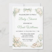 Elegante saliegroene babyshower uitnodiging templa (Voorkant)