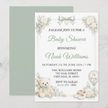 Elegante saliegroene babyshower uitnodiging templa