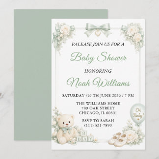 Elegante saliegroene babyshower uitnodiging templa
