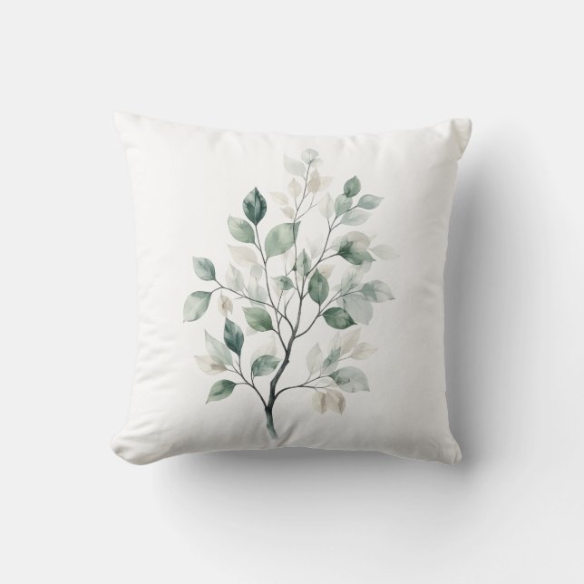 Elegante Saliegroene Bladkussenhoes Kussen (Voorkant)