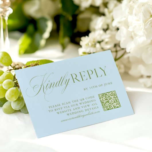 Elegante Saliegroene & Blauwe QR Code RSVP Kaart