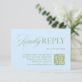 Elegante Saliegroene & Blauwe QR Code RSVP Kaart (Staand voorkant)