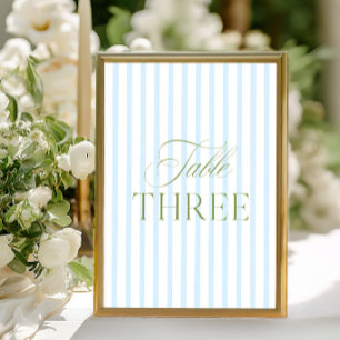 Elegante Saliegroene & Blauwe Trouwtafel Nummer Kaart