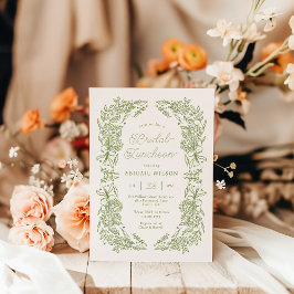 Elegante saliegroene bloem bruiloftslunch kaart