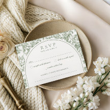 Elegante saliegroene bloem toile boog trouw-RSVP