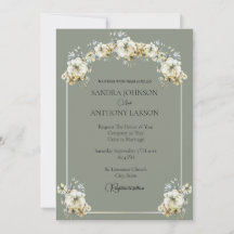 Elegante saliegroene bloemen bruiloft uitnodiging