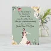Elegante saliegroene bloemen bruiloft uitnodiging (Staand voorkant)