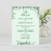Elegante saliegroene bloemen bruiloft uitnodiging (Staand voorkant)
