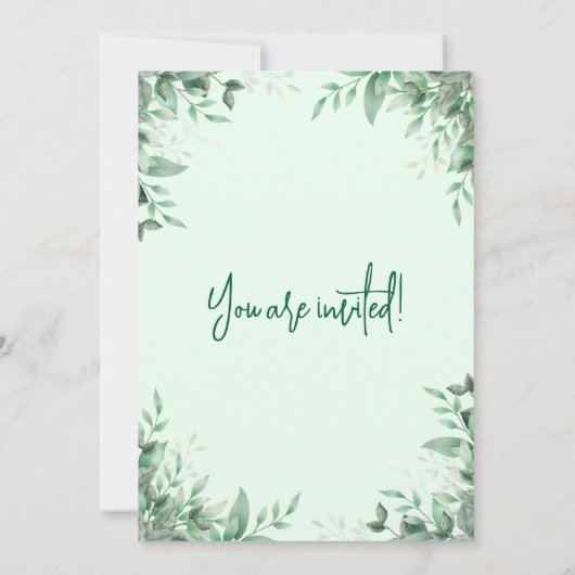 Elegante saliegroene bloemen bruiloft uitnodiging (Achterkant)