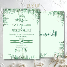 Elegante saliegroene bloemen bruiloftsinvatie kaart