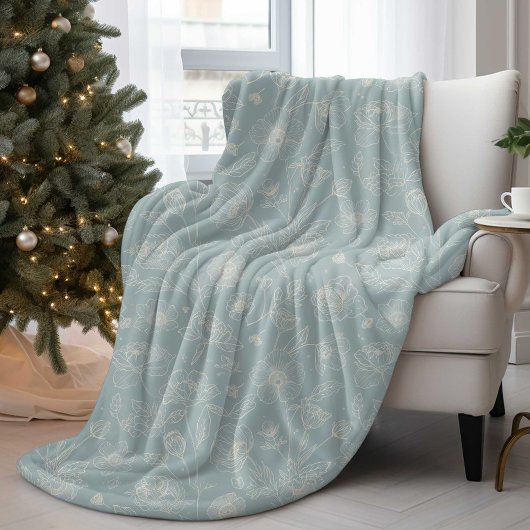 Elegante Saliegroene Bloemen Fleece Deken