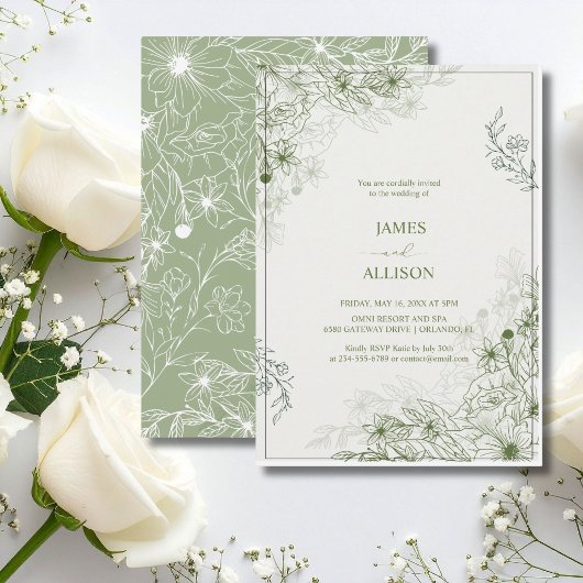 Elegante Saliegroene Bloemen Kaart