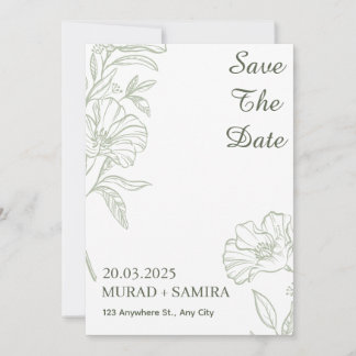 Elegante saliegroene bloemen save the date kaart