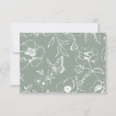 Elegante Saliegroene Bloemencode QR Code Huwelijks RSVP Kaartje (Achterkant)