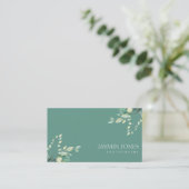Elegante saliegroene bloemencode QR-code Visitekaartje (Staand voorkant)
