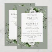 Elegante saliegroene bloemencode QR Wedding Kaart (Voorkant / Achterkant)