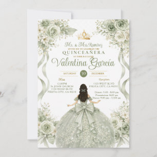 Elegante saliegroene bloemenkraag Quinceañera stri Kaart
