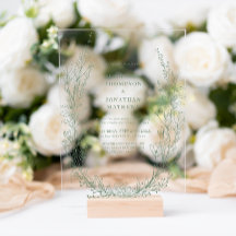 Elegante Saliegroene Bloemenkrans Monogram Huwelij