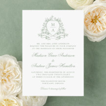 Elegante saliegroene bloemenkroon monogram trouw-