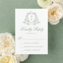Elegante saliegroene bloemenkroon monogram trouw-