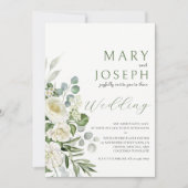 Elegante saliegroene bloementuin buitenbruiloft kaart (Voorkant)