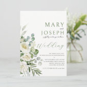 Elegante saliegroene bloementuin buitenbruiloft kaart (Staand voorkant)