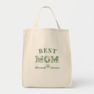 Elegante saliegroene bloemige Beste moeder gezegen Tote Bag