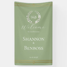Elegante Saliegroene Bloemige Monogram Bruiloft We