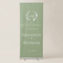 Elegante Saliegroene Bloemige Monogram Bruiloftswe