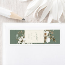 Elegante saliegroene bloemige retouradreslabels |