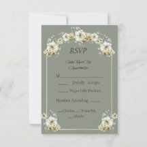 Elegante saliegroene bloemige trouw-RSVP kaart