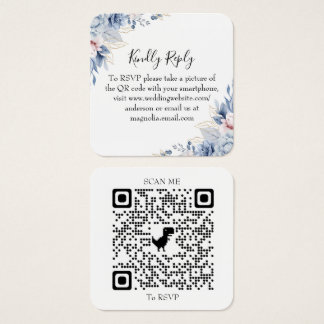 Elegante saliegroene bloemige trouw-RSVP QR-code  Vierkante Visitekaartjes
