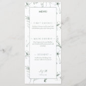 Elegante saliegroene bloemlijn kunst bruiloft menu (Voorkant)