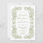 Elegante saliegroene bloemrijke bruidslunch kaart (Voorkant)