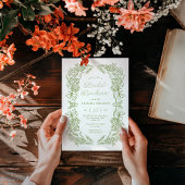 Elegante saliegroene bloemrijke bruidslunch kaart